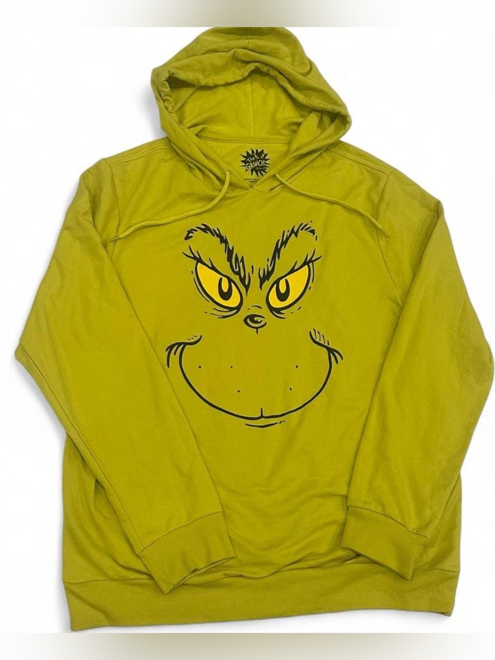 Grinch Drawstring Hoodie Women Large Unisex Green Long Sleeve Christmas Sweater